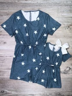 Sydney So Sweet Mommy And Me - Navy Blue Star Matching Shorts Romper New Arrivals