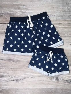 Sydney So Sweet Shorts & Capri Outfits Mommy And Me - Navy Star Cuffed Drawstring Matching Shorts