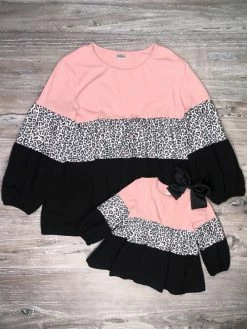 Sydney So Sweet Mommy And Me - Blush Leopard Matching Mother Daughter Baby Doll Tops Mom & Me Matching