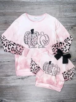 Sydney So Sweet Mom & Me Matching Mommy And Me - Pretty Pink Pumpkins Cheetah Pullover Matching Top