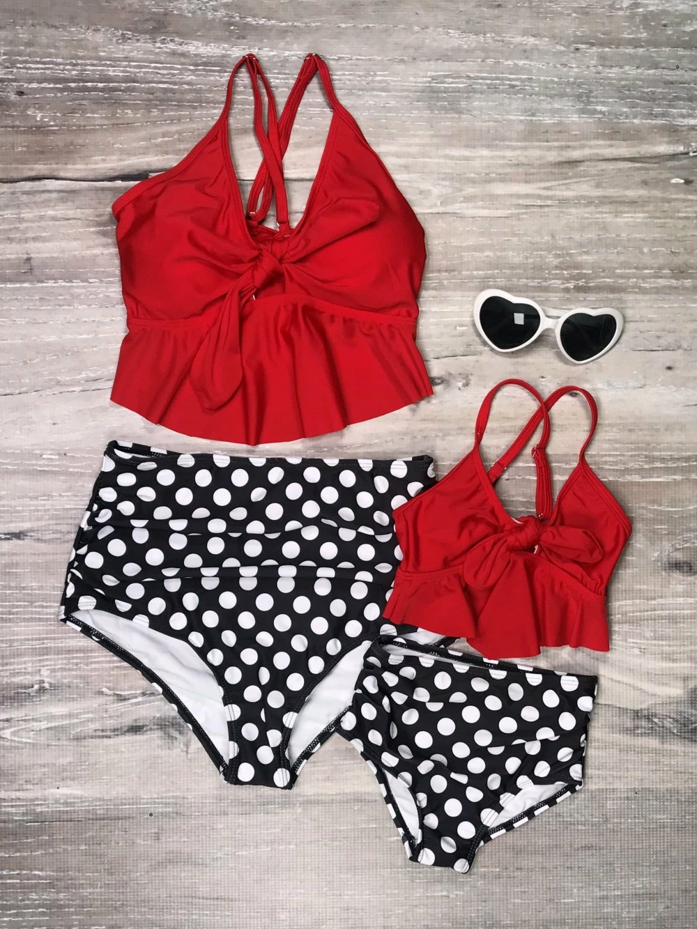 Sydney So Sweet Mommy And Me Swimsuit - Retro Red Polka Dot High Waisted Tankini Bikini 1 Sydney So Sweet Mommy And Me Swimsuit - Retro Red Polka Dot High Waisted Tankini Bikini