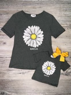 Sydney So Sweet Mom & Me Matching Mommy And Me - Smile Daisy Gray Matching Spring Summer T-Shirt