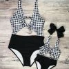Sydney So Sweet Mommy And Me Swimsuits - Black & White Gingham Cutout Matching One Piece Mommy & Me & Family Swim