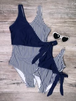 Sydney So Sweet Mommy And Me Swim - Nautical Navy Stripe Matching One Piece Swimsuit Mommy & Me & Family Swim