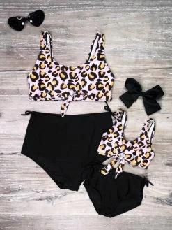 Sydney So Sweet Mommy & Me & Family Swim Mommy And Me Swimsuits - Cheetah Girl Pink Matching High Waisted Two Piece Bikini