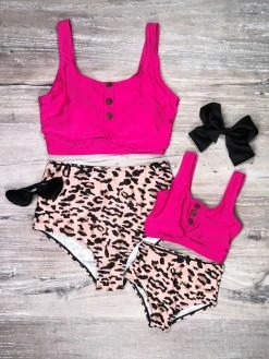 Sydney So Sweet Mommy & Me & Family Swim Mommy And Me Swimsuits - Hot Pink Cheetah High Waisted Two Piece Bikini