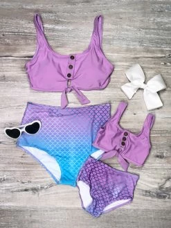 Sydney So Sweet Mommy & Me & Family Swim Mommy And Me Swimsuits - Purple Ombre Mermaid High Waisted Bikini