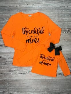 Sydney So Sweet Mom & Me Matching Mommy And Me - Thankful For Mama Mini Orange Long Sleeve Fall Matching Tops