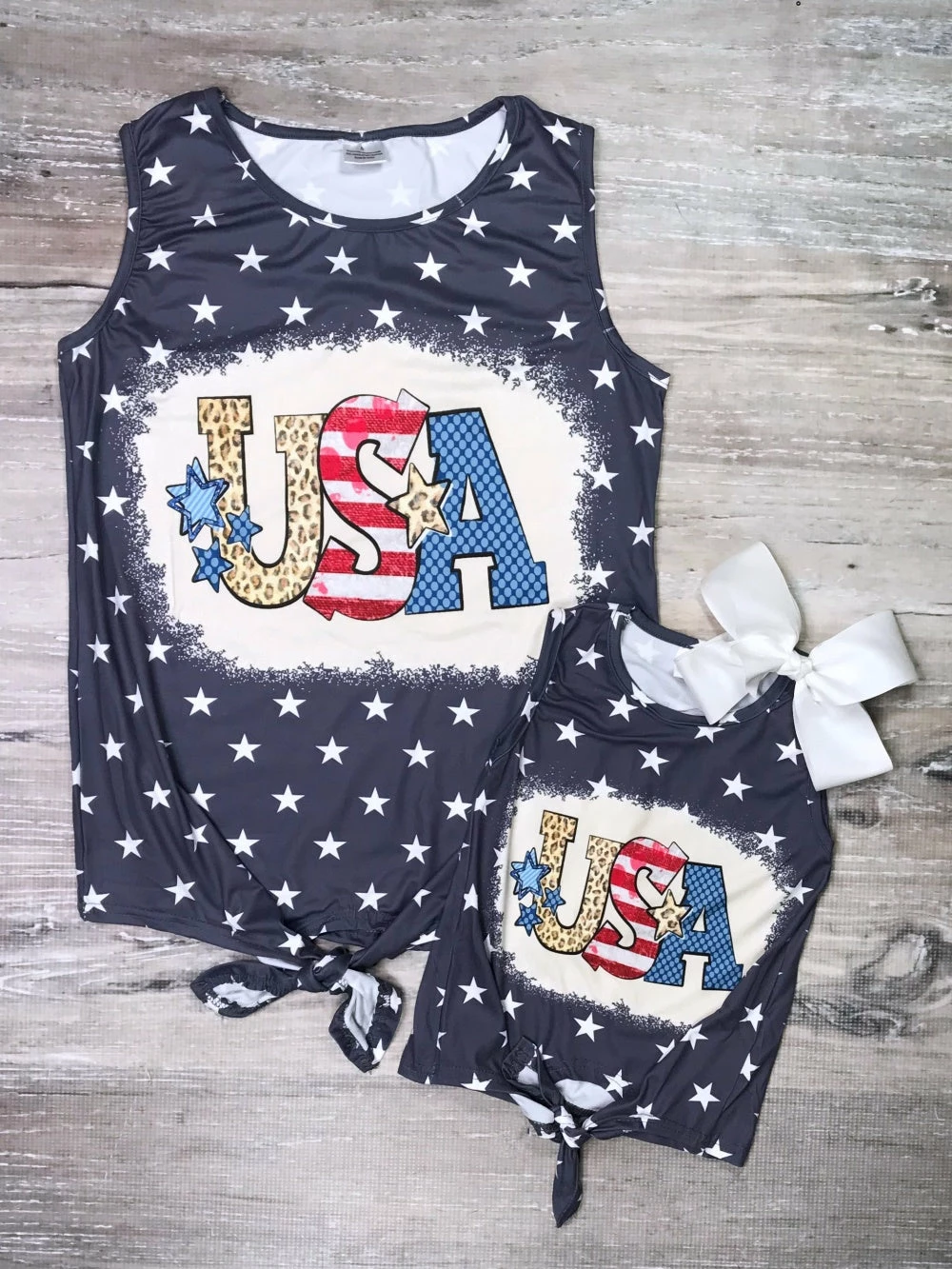 Sydney So Sweet New Arrivals Mommy And Me - USA Navy Star Tie Matching Patriotic Tank Tops 1 Sydney So Sweet New Arrivals Mommy And Me - USA Navy Star Tie Matching Patriotic Tank Tops