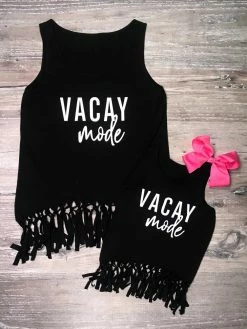 Sydney So Sweet Mommy And Me Tops - Vacay Mode Black Fringe Matching Tank Tops Mom & Me Matching