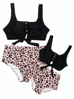 Sydney So Sweet Mommy And Me - Blush Wild Cheetah Button Tie Top High Waisted Matching Bikini