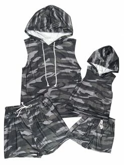 Sydney So Sweet Shorts & Capri Outfits Mommy And Me - Camo Hooded Matching Tank Shorts Outfit