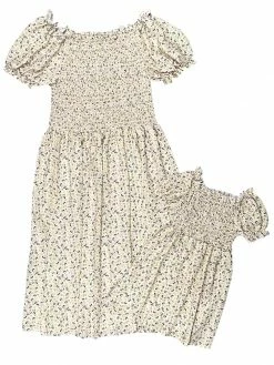 Sydney So Sweet Mommy And Me - Cream Ditsy Floral Smocked Puff Sleeve Dress 5 Sydney So Sweet Mommy And Me - Cream Ditsy Floral Smocked Puff Sleeve Dress