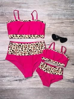 Sydney So Sweet Mommy And Me Swimsuit - Fuchsia Cheetah High Waisted Matching Bikini New Arrivals