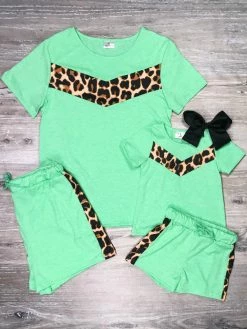 Sydney So Sweet Mommy And Me - Mint Green Cheetah Matching Shorts Outfit