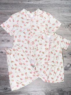 Sydney So Sweet New Arrivals Mommy And Me - Pink Rose Floral Button Up Matching Pajamas