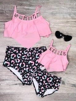 Sydney So Sweet Mommy And Me Swimsuits - Pink Cotton Candy Cheetah Two Piece Bikini Mommy & Me & Family Swim