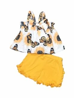 Sydney So Sweet Monarch Butterfly Daisy Yellow Ruffle Girls Shorts Outfit