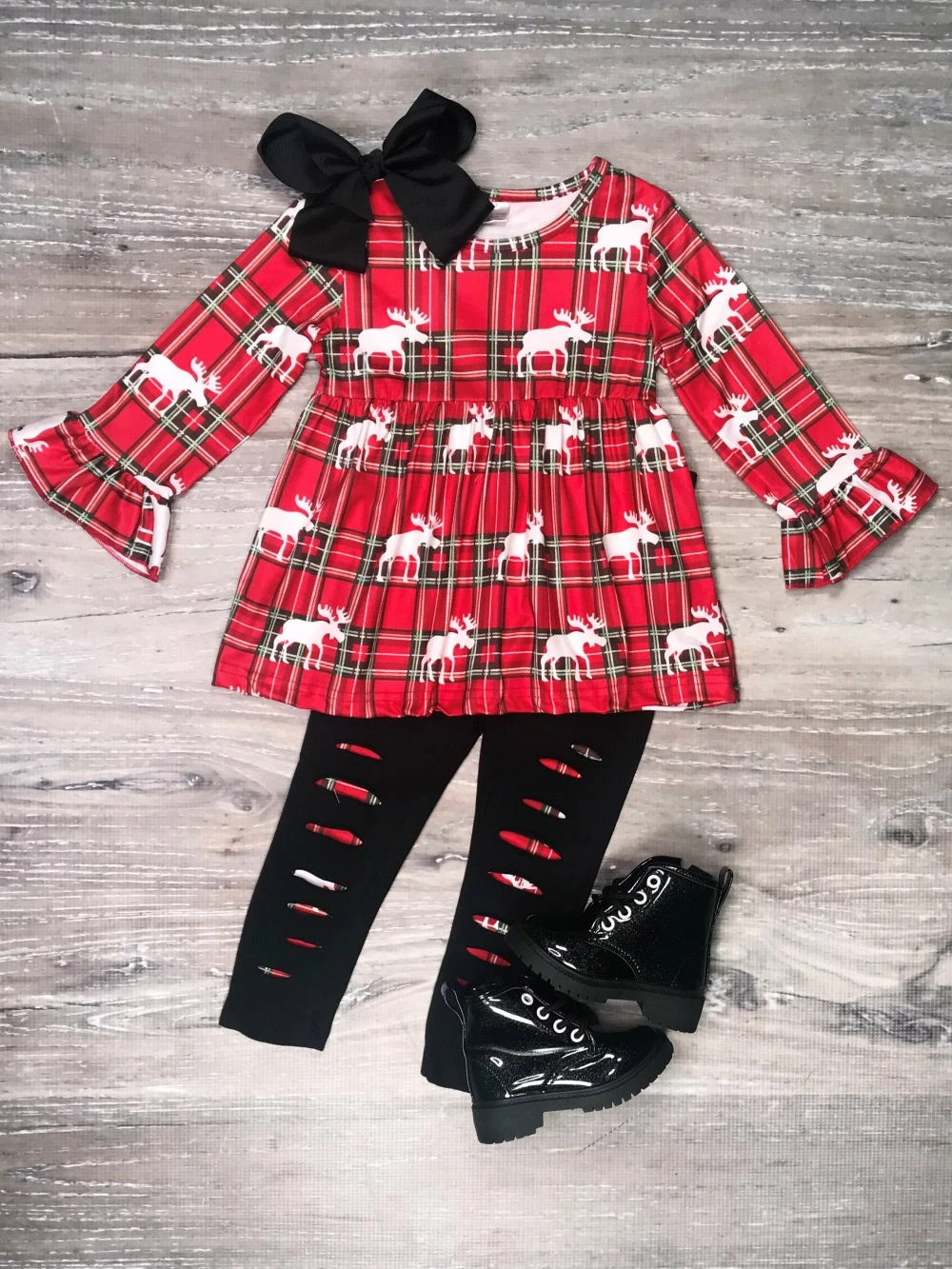 Sydney So Sweet Moose Winter Tartan Plaid Distressed Leggings Girls Outfit 2 Piece Pants Outfits 1 Sydney So Sweet Moose Winter Tartan Plaid Distressed Leggings Girls Outfit 2 Piece Pants Outfits