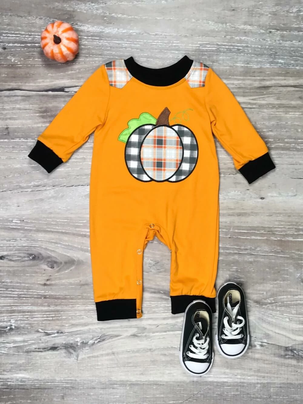 Sydney So Sweet Mustard Argyle Plaid Pumpkin Boys Fall Baby Romper 1 Sydney So Sweet Mustard Argyle Plaid Pumpkin Boys Fall Baby Romper