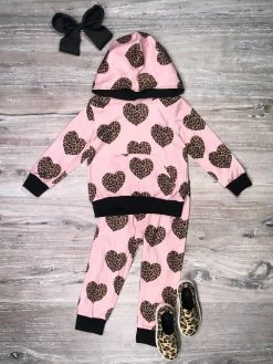 Sydney So Sweet My Heart Belongs To Cheetah Pink Hooded Girls Jogger Outfit