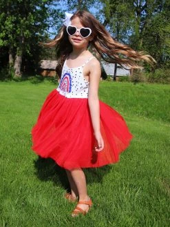 Sydney So Sweet New Arrivals American Cutie Boho Rainbow Blue & Red Tulle Chiffon Girls 4th Of July Dress