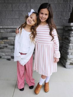 Sydney So Sweet White Lace Mauve Stripe Wide Leg Girls Outfit 2 Piece Pants Outfits