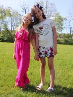 Sydney So Sweet New Arrivals Stay Wild Wildflower Plum Floral Ruffle Girls Shorts Outfit