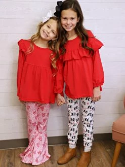 Sydney So Sweet 2 Piece Pants Outfits XOXO Y'all Red Ruffle Girls Outfit