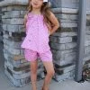 Sydney So Sweet New Arrivals Blush Pink Polka Tie Strap Ruffle Girls Shorts Outfit