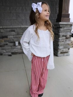 Sydney So Sweet White Lace Mauve Stripe Wide Leg Girls Outfit 2 Piece Pants Outfits