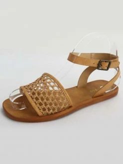 Sydney So Sweet Women's Clothing Natural Tan Basket Weave Ankle Strap Womens Sandal