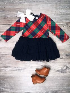 Sydney So Sweet Navy Tartan Plaid Swiss Dot Chiffon Girls Tutu Dress Dresses & Skirt Sets