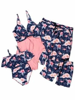 Sydney So Sweet Navy Tropical Flamingo Matching Family Swimsuits Mommy & Me & Family Swim
