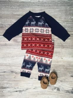 Sydney So Sweet Baby Boutique Navy & Red Cozy Fair Isle Baby Boys Jogger Outfit