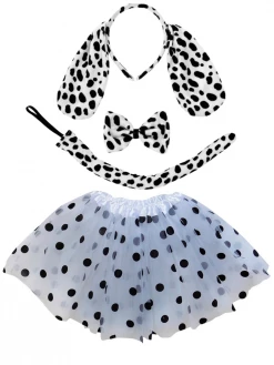 Sydney So Sweet Adult Dalmatian Costume - Black & White Polka Dot Tutu Skirt, Tail, & Headband Set For Adult Or Plus Size