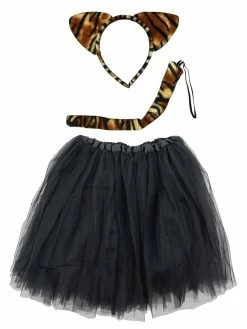 Sydney So Sweet Adult Tiger Costume - Black Tutu Skirt, Tail, & Headband Set For Adult Or Plus Size