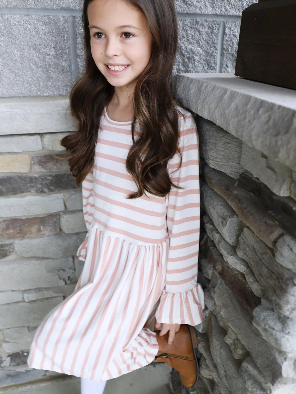 Sydney So Sweet Dresses & Skirt Sets Blush Pink & White Stripe Ruffle Flare Girls Dress 4 Sydney So Sweet Dresses & Skirt Sets Blush Pink & White Stripe Ruffle Flare Girls Dress