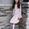 Sydney So Sweet Dresses & Skirt Sets Blush Pink & White Stripe Ruffle Flare Girls Dress