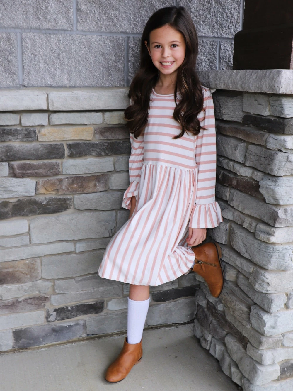 Sydney So Sweet Dresses & Skirt Sets Blush Pink & White Stripe Ruffle Flare Girls Dress 1 Sydney So Sweet Dresses & Skirt Sets Blush Pink & White Stripe Ruffle Flare Girls Dress