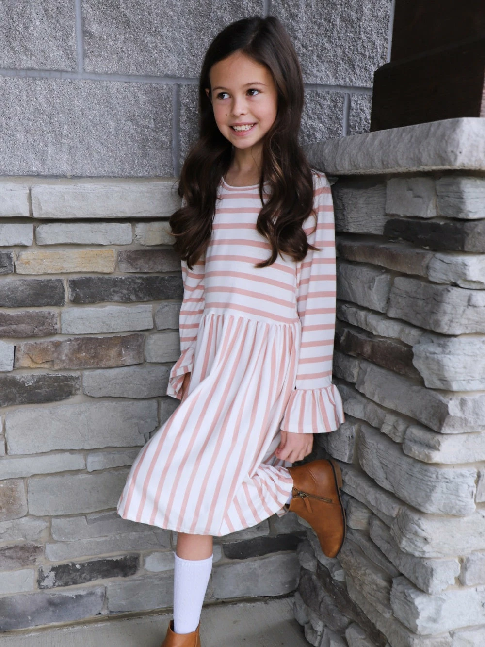 Sydney So Sweet Dresses & Skirt Sets Blush Pink & White Stripe Ruffle Flare Girls Dress 3 Sydney So Sweet Dresses & Skirt Sets Blush Pink & White Stripe Ruffle Flare Girls Dress