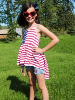 Sydney So Sweet Little Miss America Star Hi Lo Tank Denim Girls 4th Of July Shorts Outfit