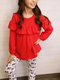 Sydney So Sweet 2 Piece Pants Outfits XOXO Y'all Red Ruffle Girls Outfit