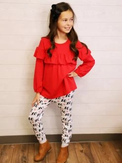 Sydney So Sweet 2 Piece Pants Outfits XOXO Y'all Red Ruffle Girls Outfit