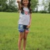 Sydney So Sweet Peace, Love, America Fringe Flag Denim Girls Shorts Outfit