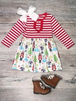 Sydney So Sweet Nutcracker Ballet Red Stripe Ruffle Girls Christmas Dress