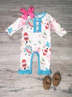 Sydney So Sweet Nutcracker Dreams Blue Ruffle Baby Girls Christmas Romper