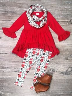 Sydney So Sweet Scarf Outfits Nutcracker Mistletoe Red Ruffle Girls Christmas Scarf Outfit