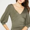 Sydney So Sweet Olive Green Deep V-Neck Balloon Sleeve Women's Bodysuit Women's Clothing
