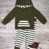 Sydney So Sweet Loungewear, Joggers, & PJ's Olive Green & White Stripe Pocket Cozy Boys Hooded Jogger Outfit